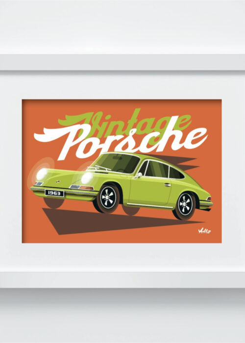 Carte postale Vintage 911 verte avec cadre