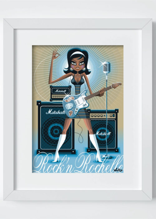 Rock 'n Rochelle postcard with frame