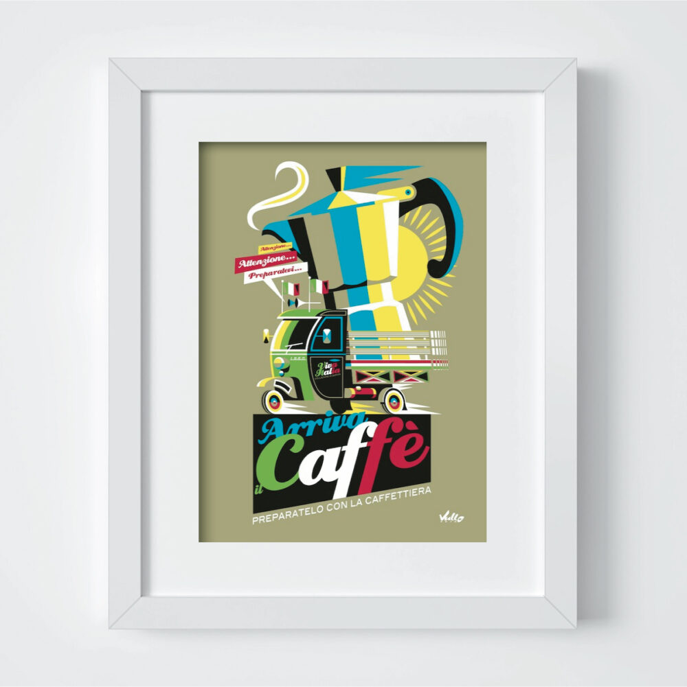 Arriva Il Caffe postcard with frame