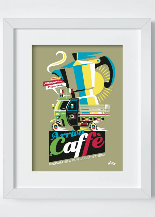 Arriva Il Caffe postcard with frame