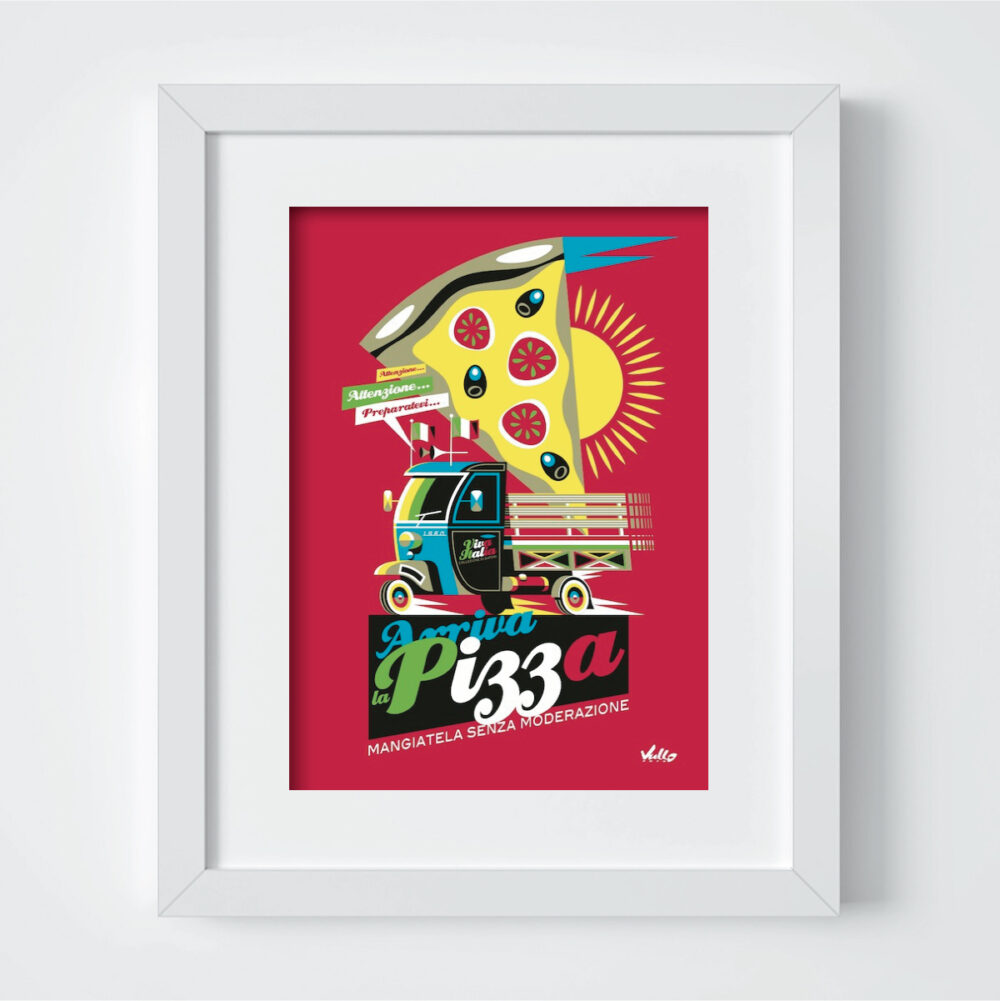 Arriva La Pizza postcard with frame