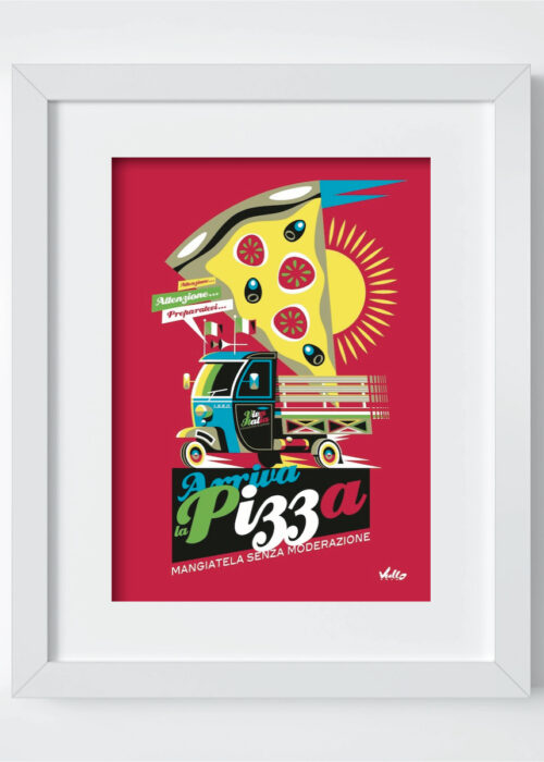 Arriva La Pizza postcard with frame