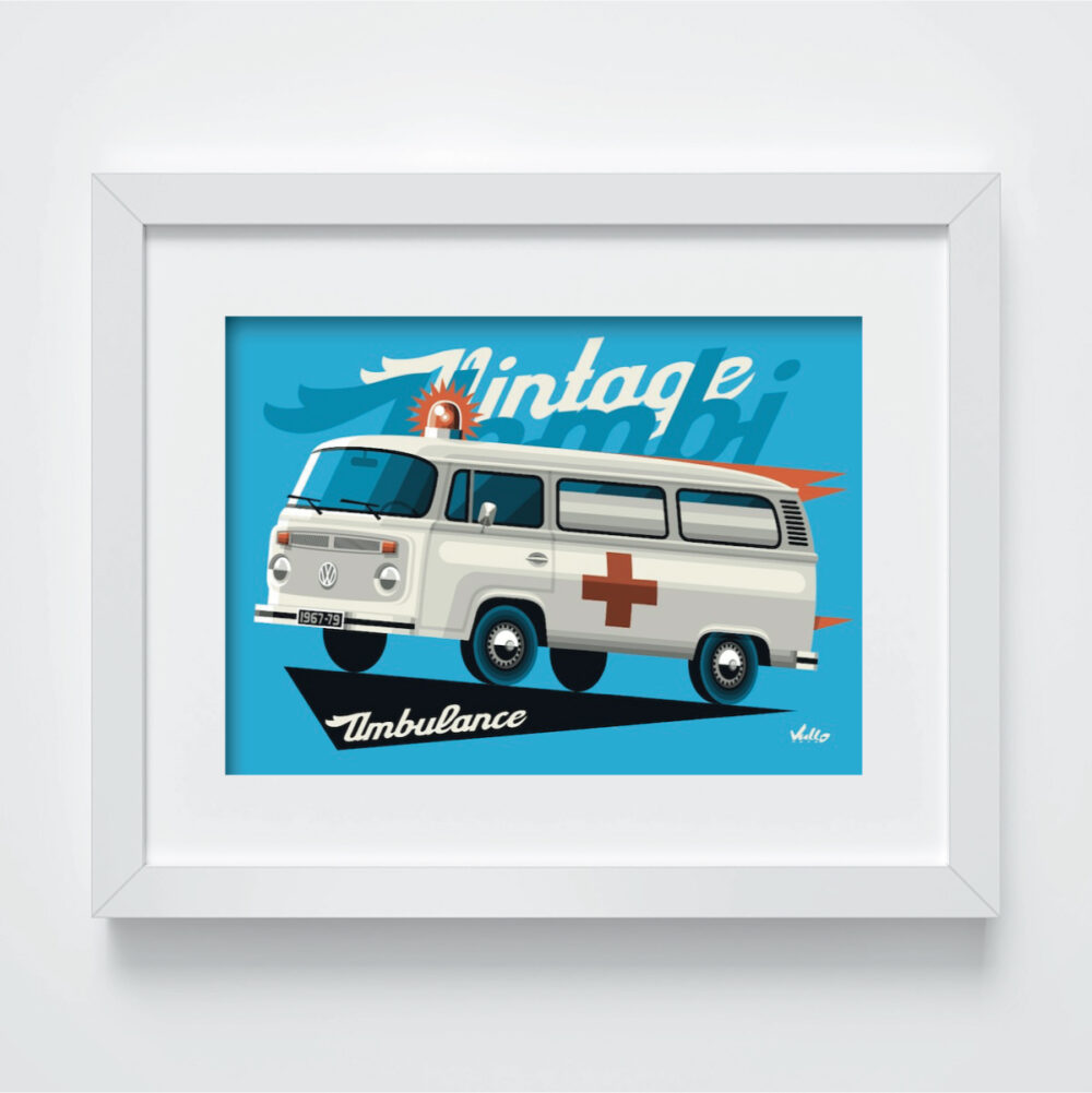 Bay Window Ambulance postcard with frame