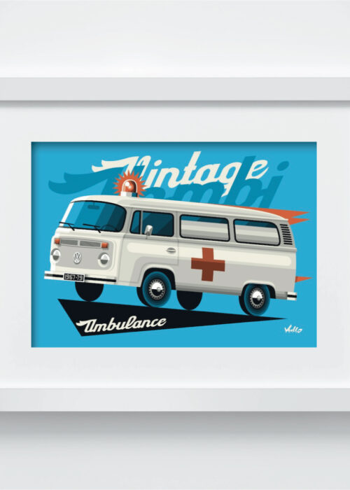 Bay Window Ambulance postcard with frame