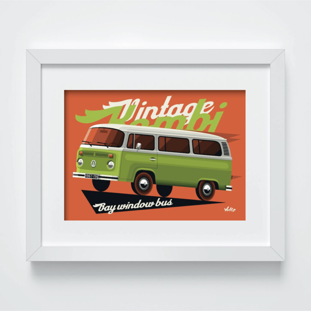 Bay Window Bus postcard with frame