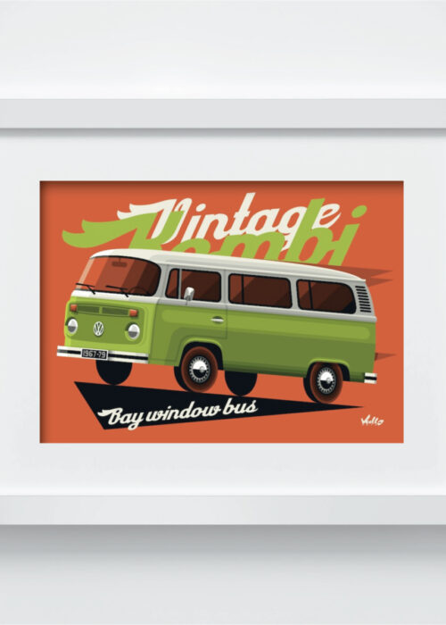 Bay Window Bus postcard with frame