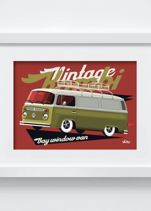 Bay Window Van postcard with frame