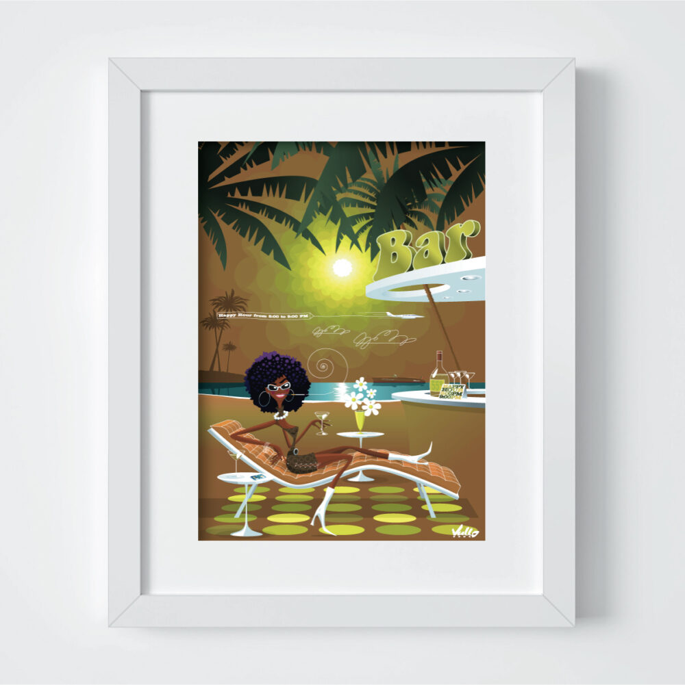 Black Panther's Beach Bar postcard with frame