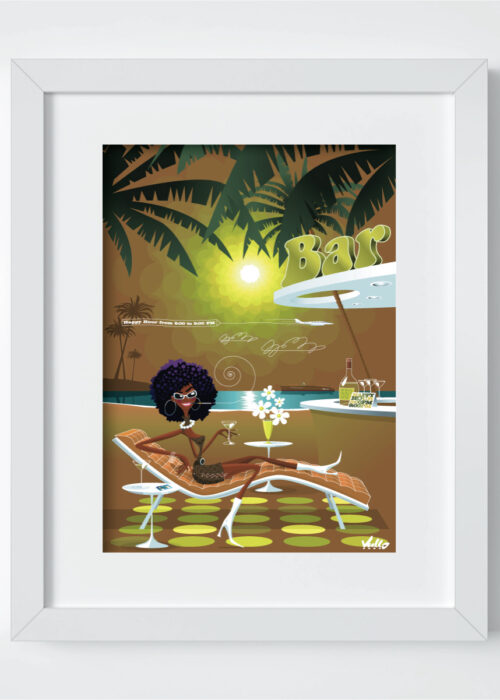 Black Panther's Beach Bar postcard with frame