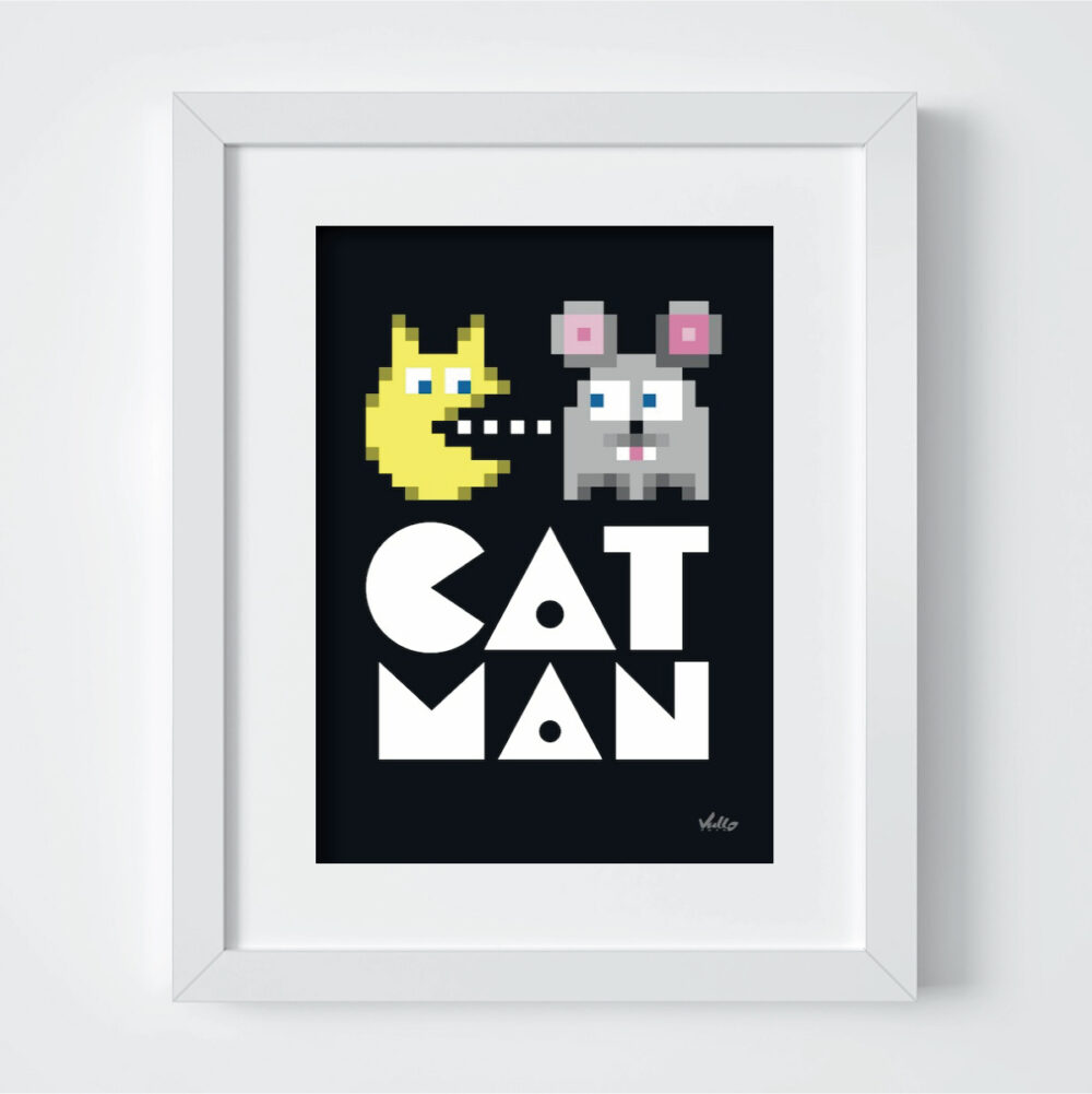 Cat Man postcard with frame