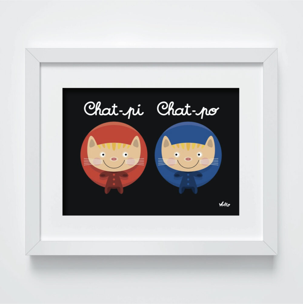 Chat-Pi Chat-Po postcard with frame