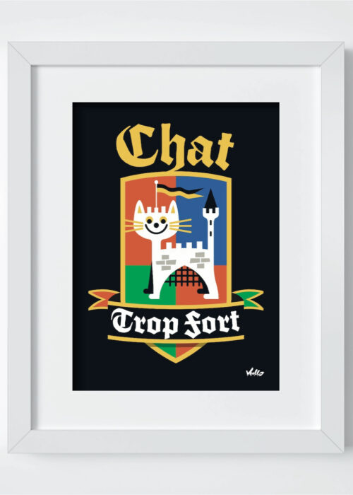 Chat Trop Fort postcard with frame