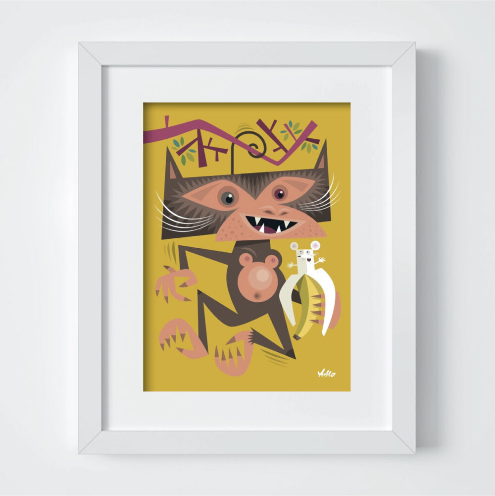 Chat...Panzé postcard with frame