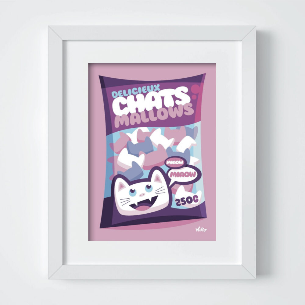 Chats...Mallows postcard with frame