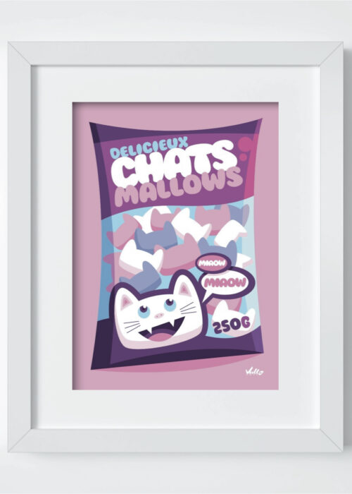 Chats...Mallows postcard with frame