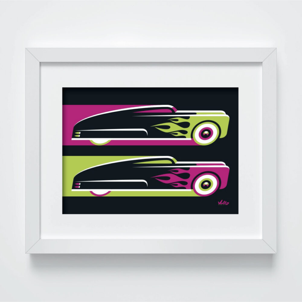 Fluo Fastbacks postcard with frame