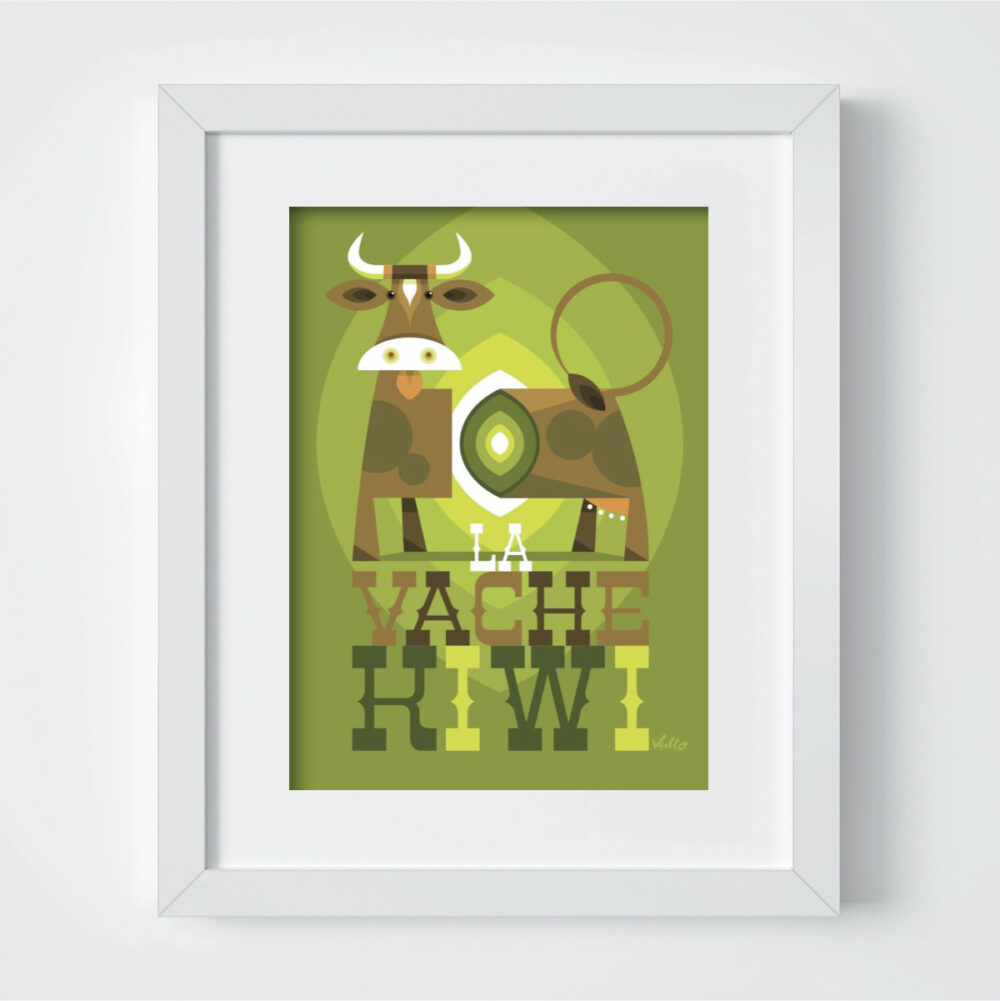 La Vache Kiwi postcard with frame