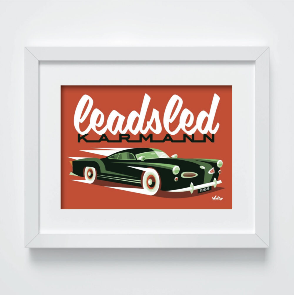 Leadsled Karmann postcard with frame