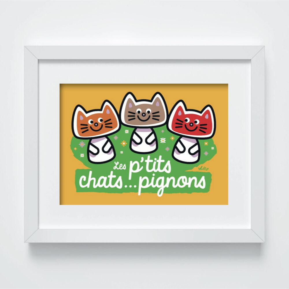 Les P'tits Chats...Pignons postcard with frame