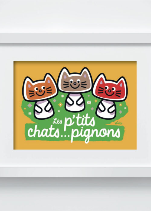 Les P'tits Chats...Pignons postcard with frame