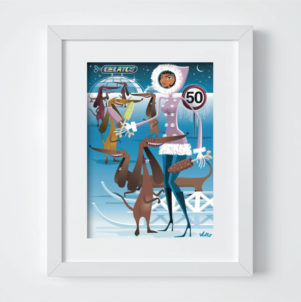 North Pole Sausage Dogs postcard with frame