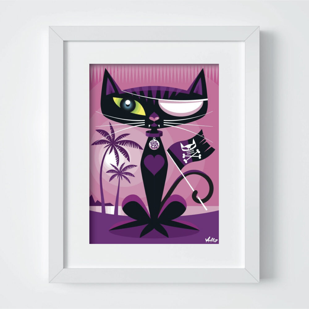 Pirate Cat postcard with frame