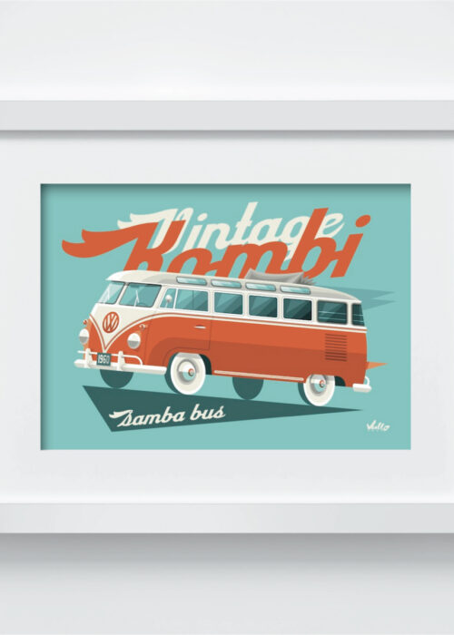 Split Window Bus postcard with frame