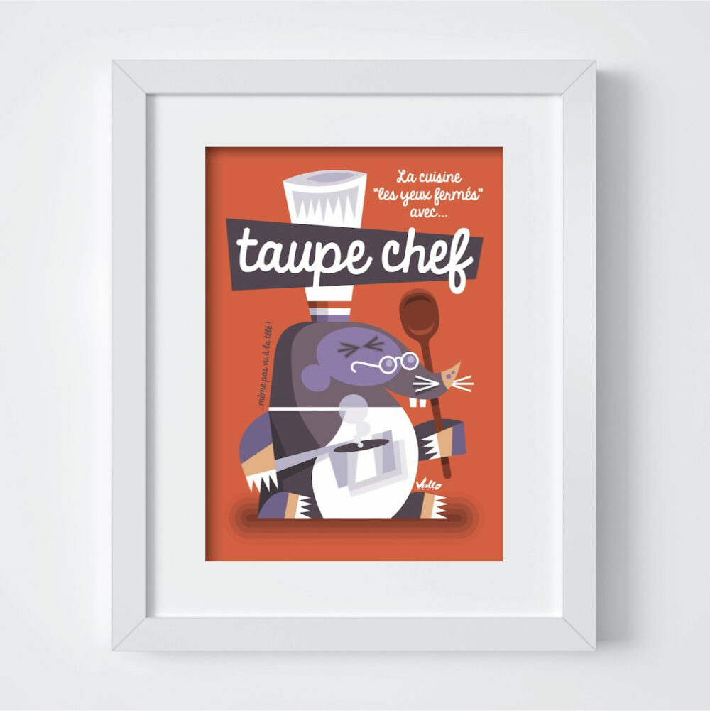 Taupe Chef postcard with frame