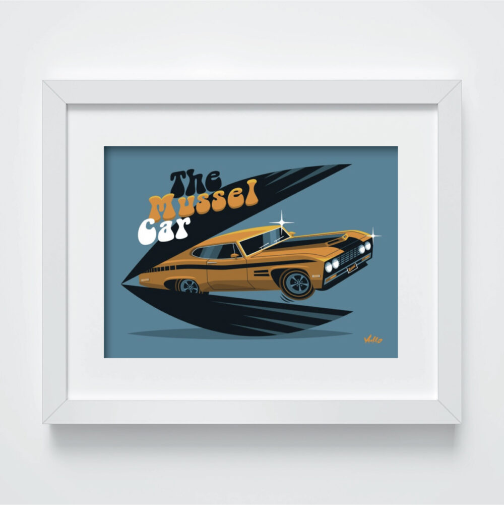 The Mussel Car postcard with frame