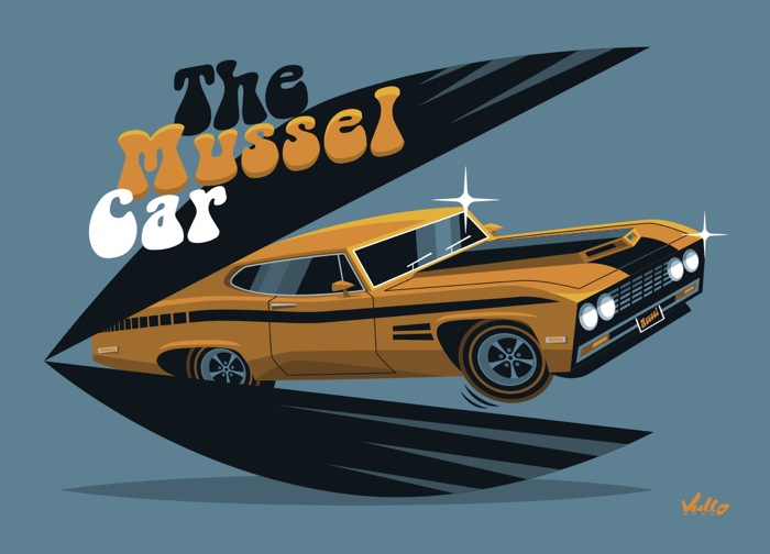 The Mussel Car postcard