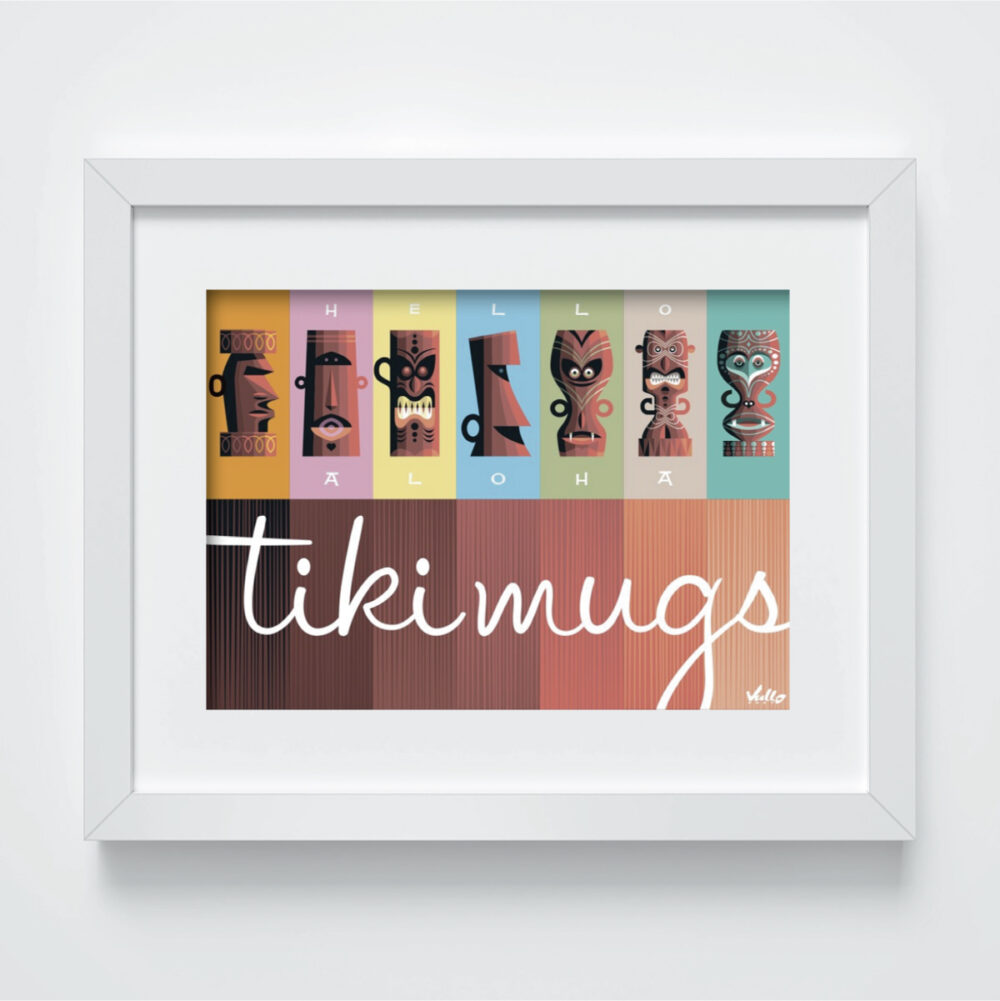 tiki mugs postcard with frame