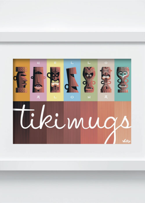 tiki mugs postcard with frame