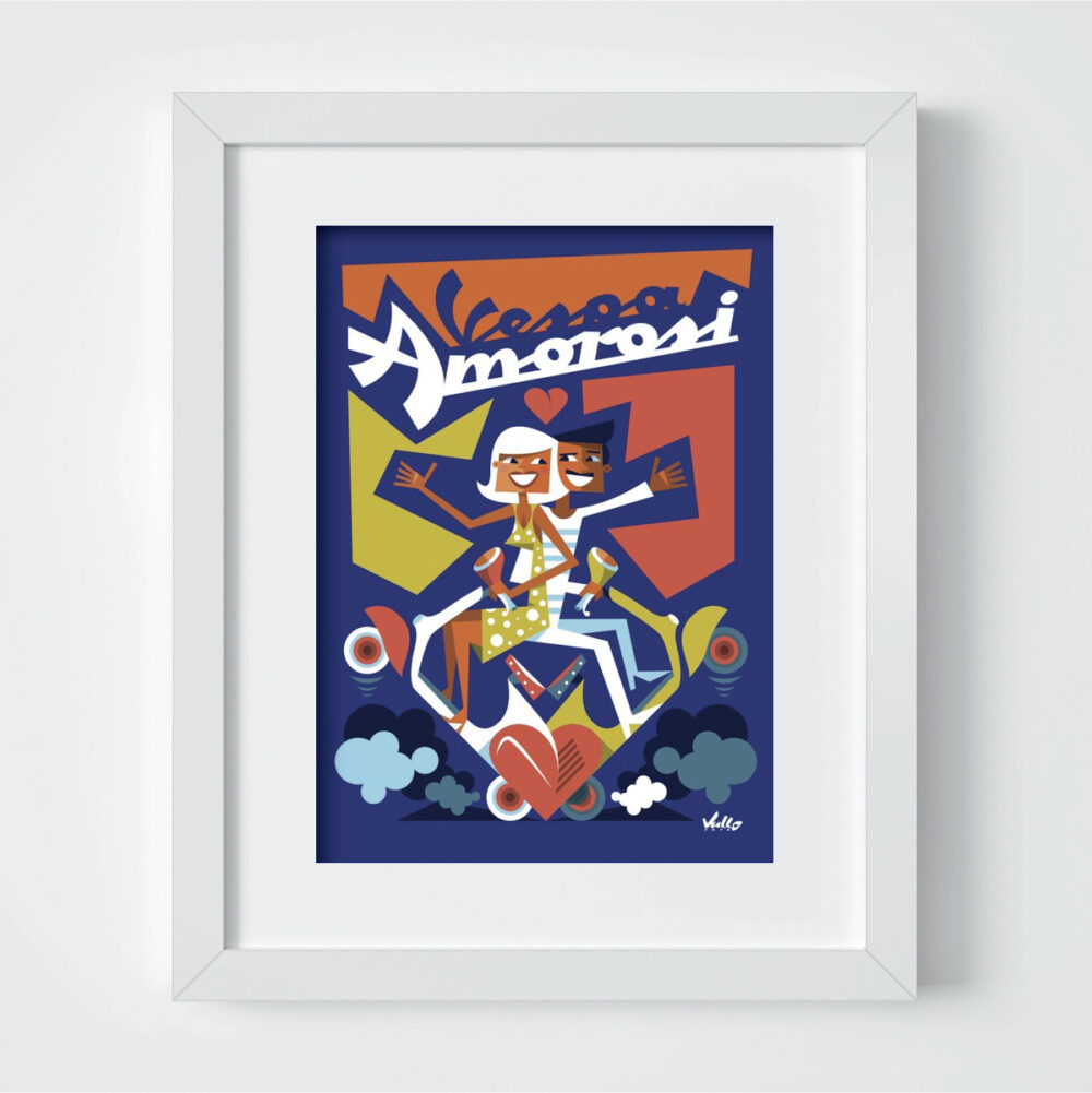 Vespa Amorosi postcard with frame