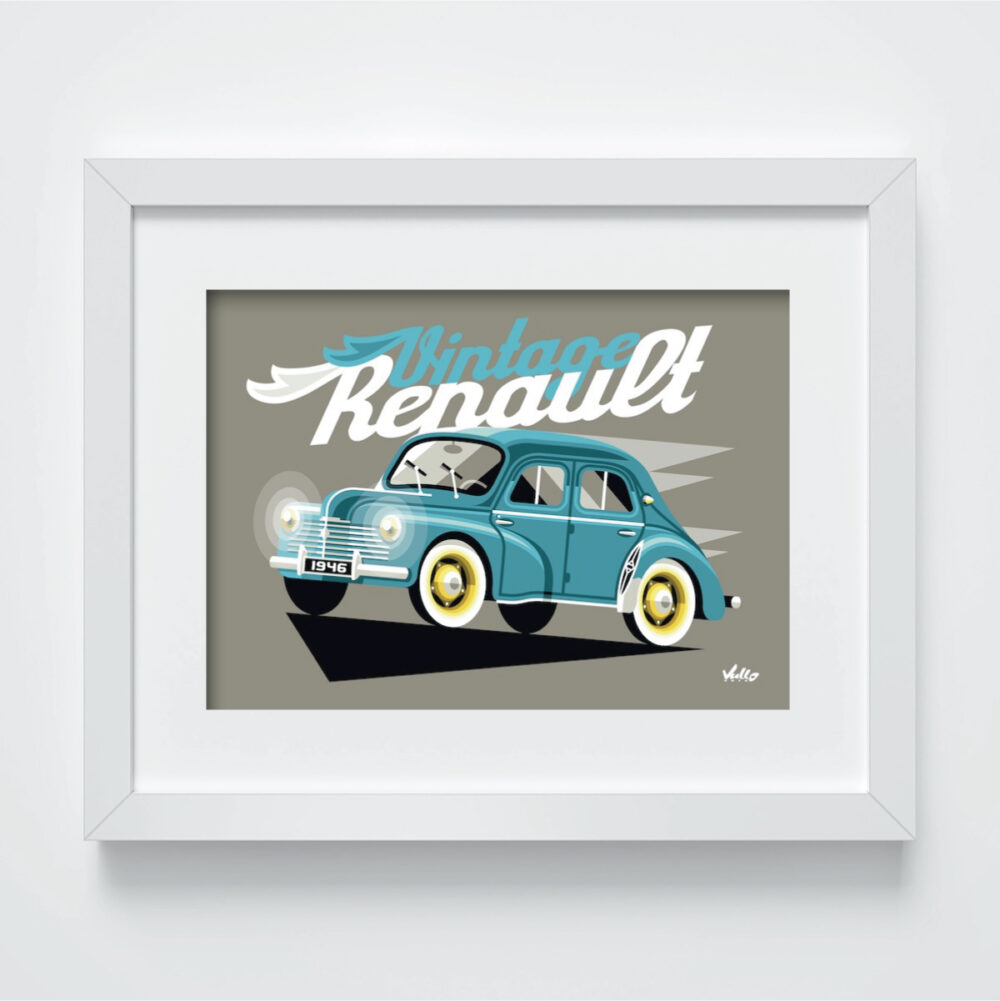 Vintage 4CV Bleue postcard with frame