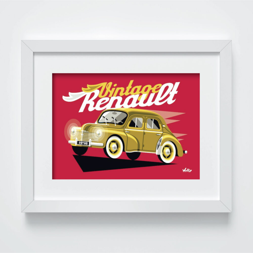 Vintage 4CV Jaune postcard with frame