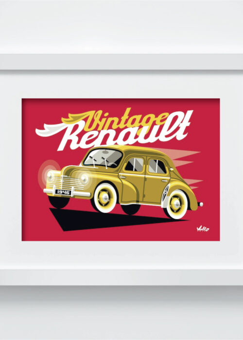 Vintage 4CV Jaune postcard with frame