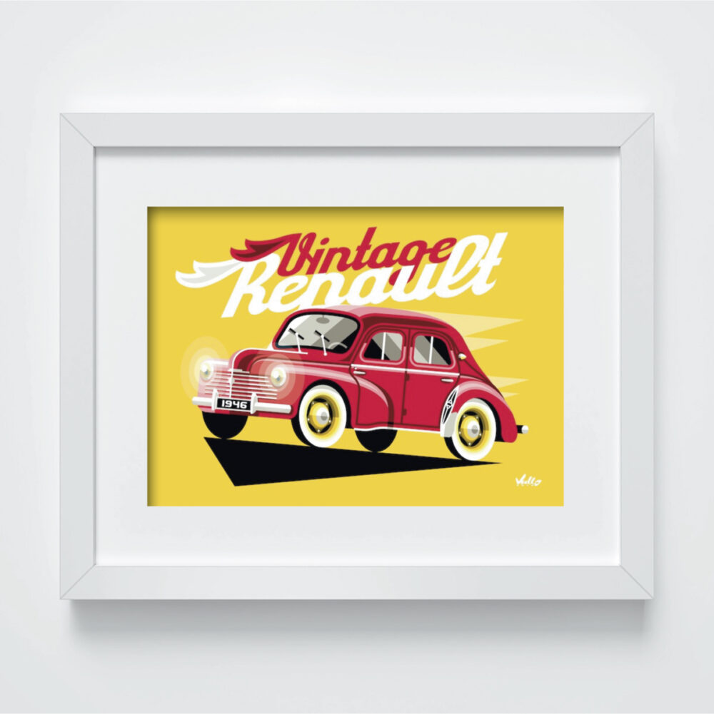 Vintage 4CV Rouge postcard with frame