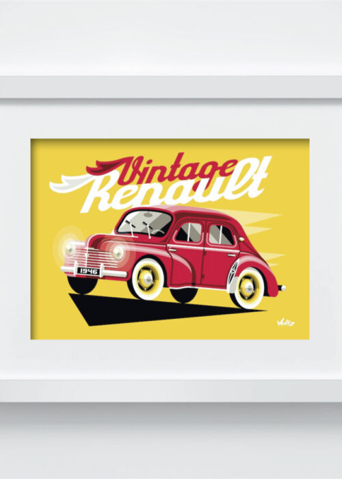 Vintage 4CV Rouge postcard with frame