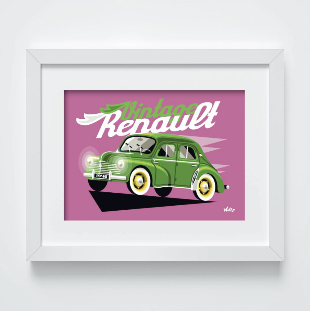 Vintage 4CV Verte postcard with frame