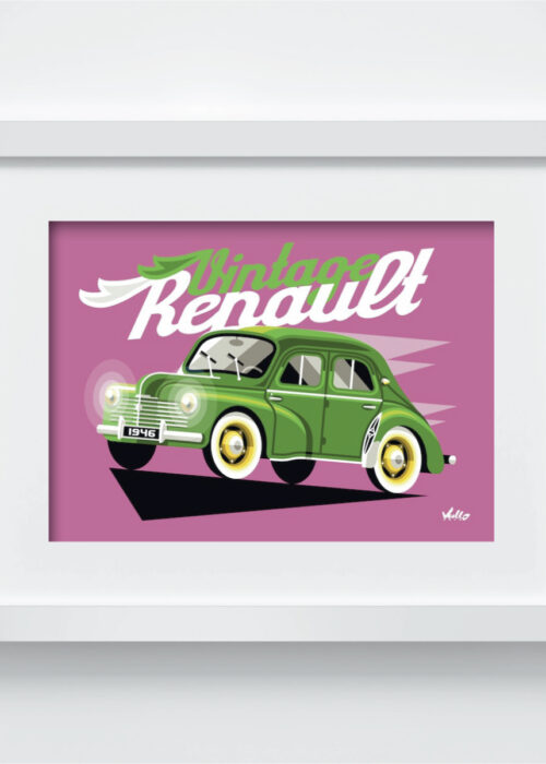 Vintage 4CV Verte postcard with frame