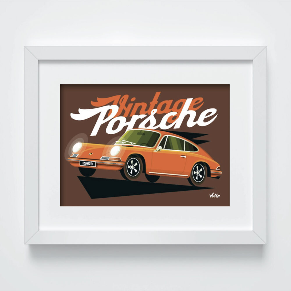 Vintage 911 Orange postcard with frame