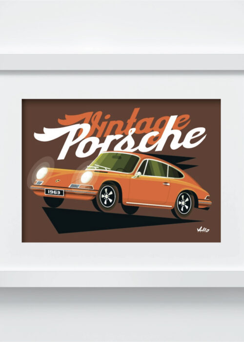 Vintage 911 Orange postcard with frame