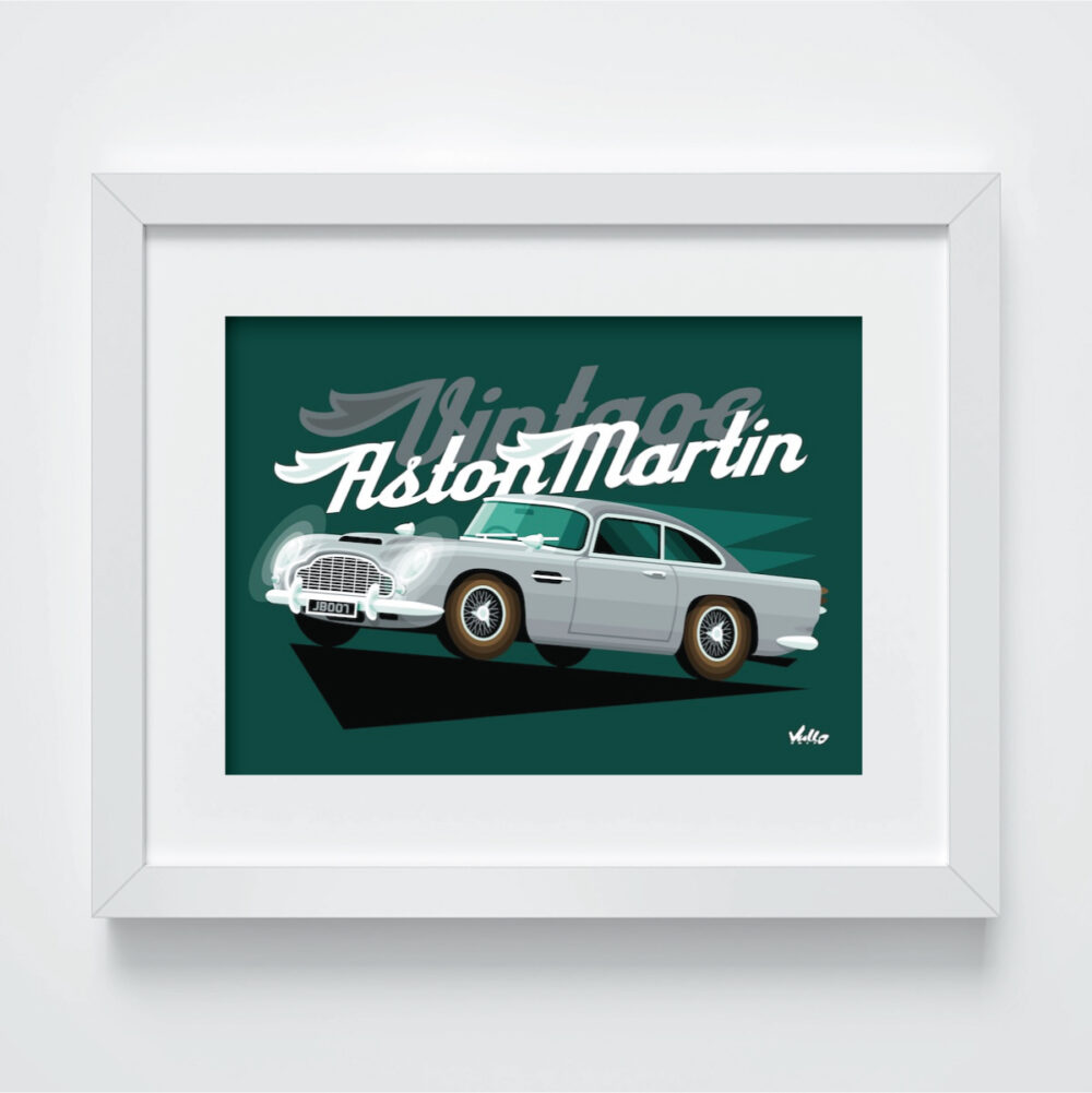 Carte postale Vintage Aston Martin avec cadre