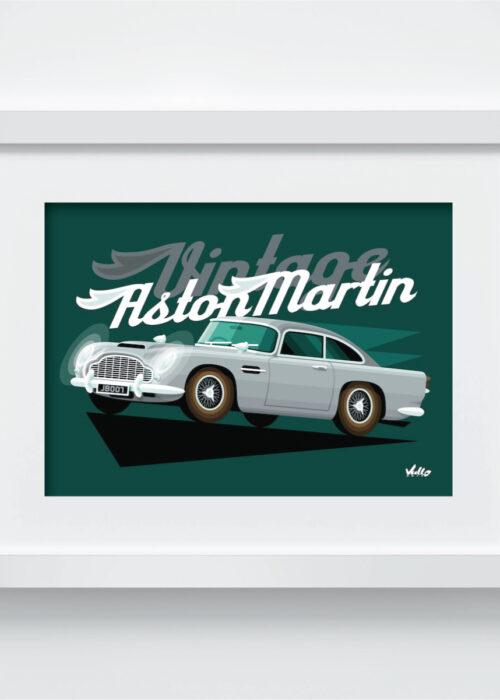 Vintage Aston Martin postcard with frame