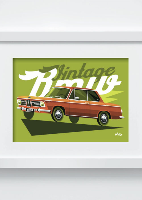 Vintage BMW postcard with frame