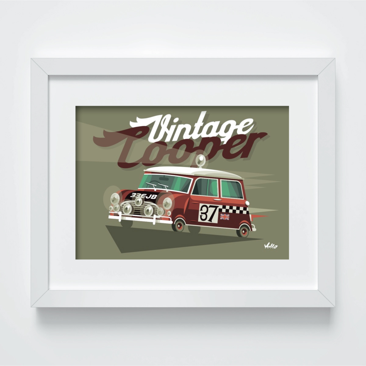 Vintage Cooper postcard with frame