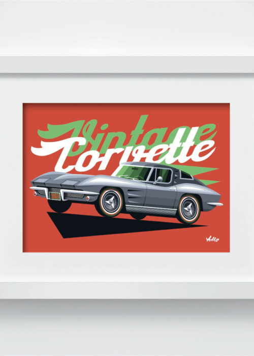 Vintage Corvette postcard with frame