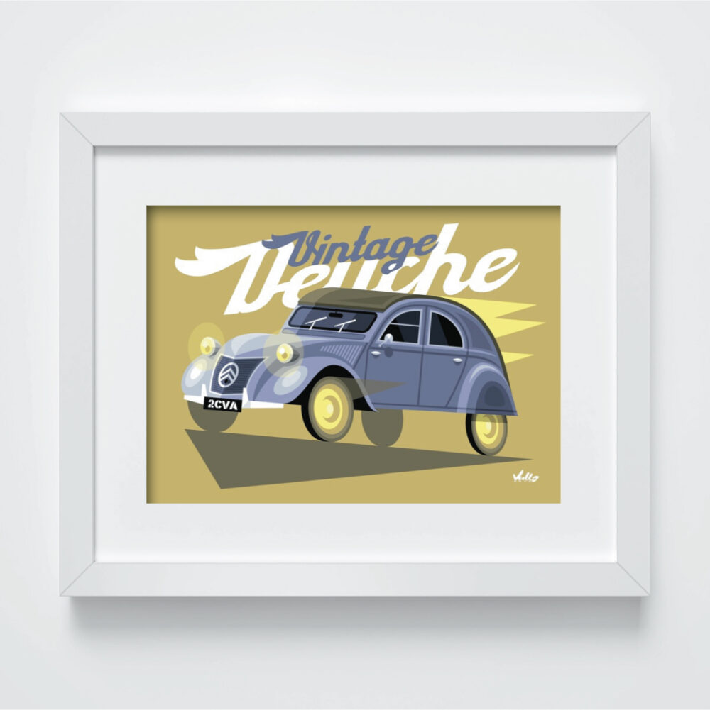 Vintage 2CV postcard with frame