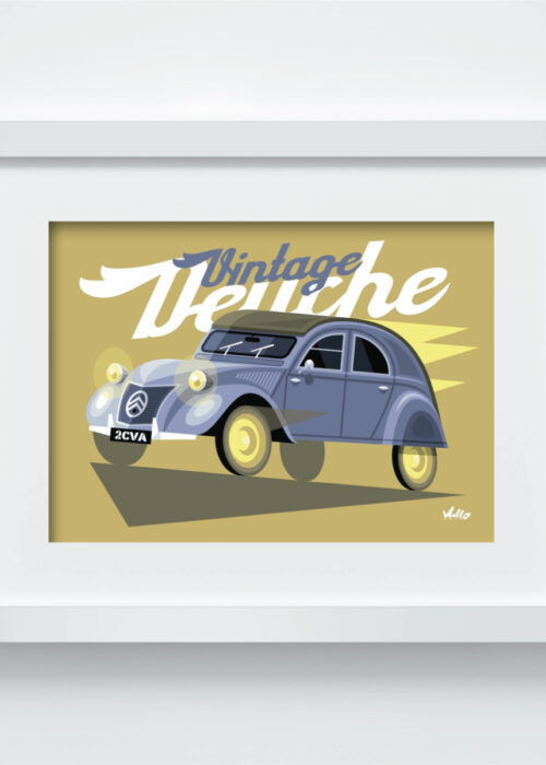 Vintage 2CV postcard with frame