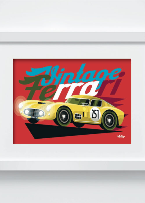 Vintage Ferrari Jaune postcard with frame